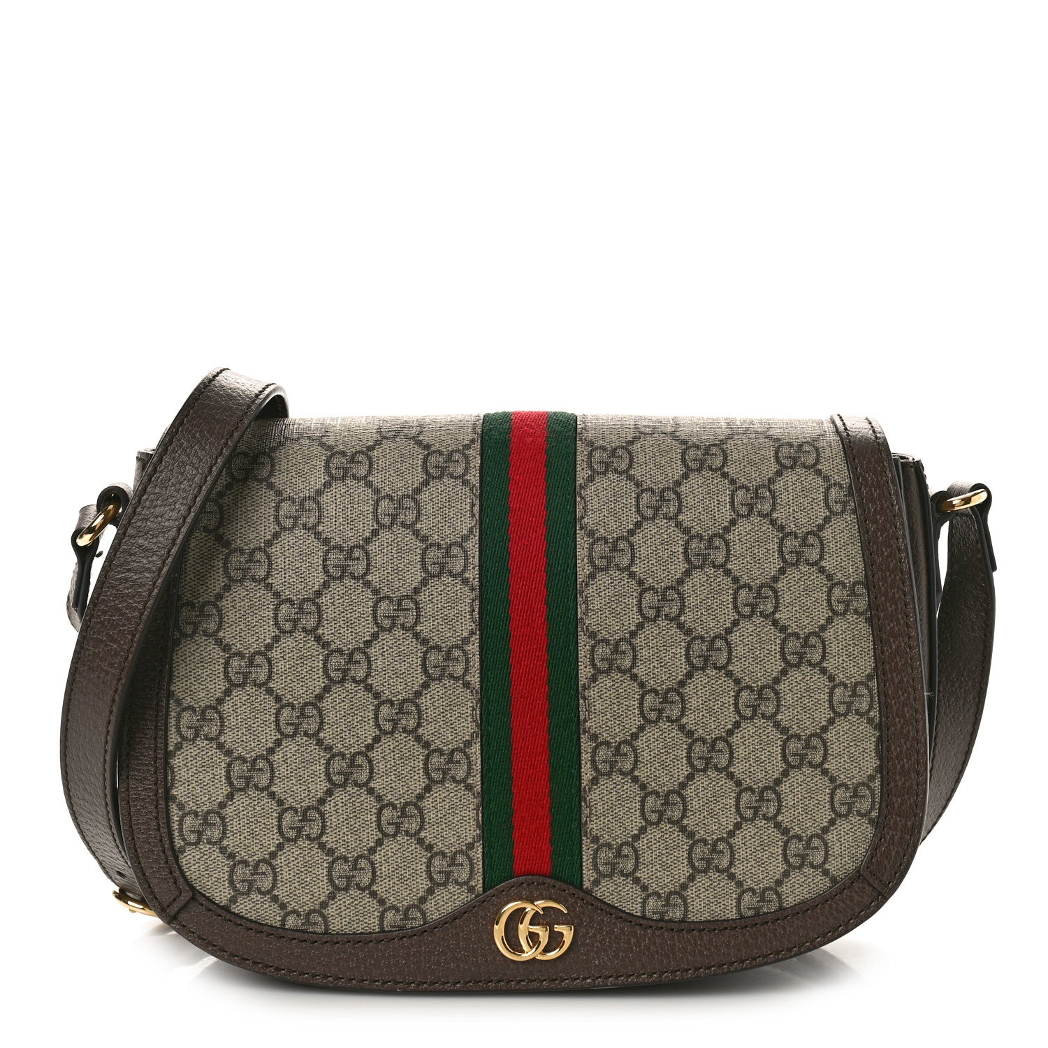 Gucci GG Supreme Monogram Web Small Ophidia Flap Messenger Bag Brown 1 of 13