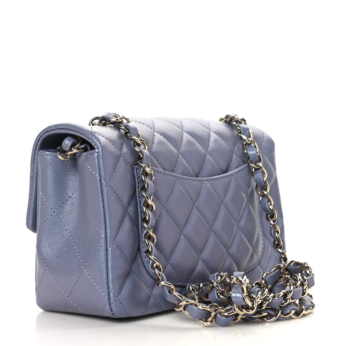 Iridescent Lambskin Quilted Mini Rectangular Flap Light Purple
