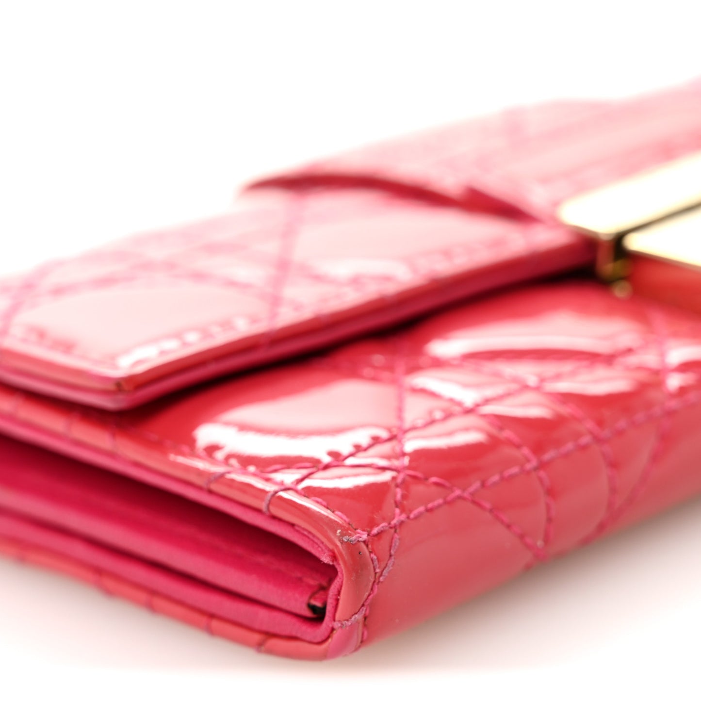 Patent Cannage Miss Dior Chain Wallet Fuchsia
