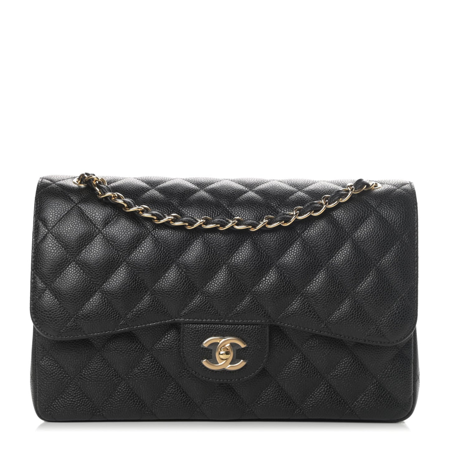 Caviar Quilted Jumbo Double Flap Black