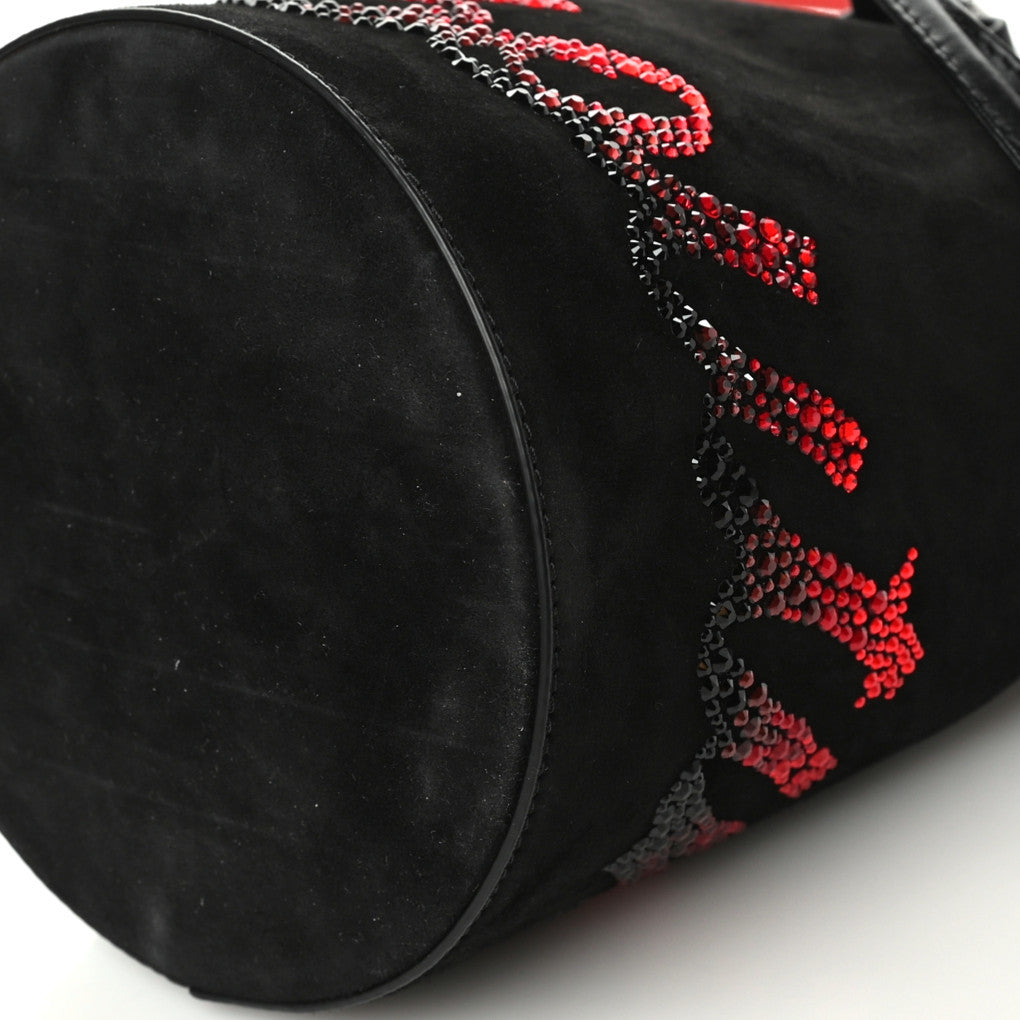 Suede Crystal Marie Jane Bucket Black Red