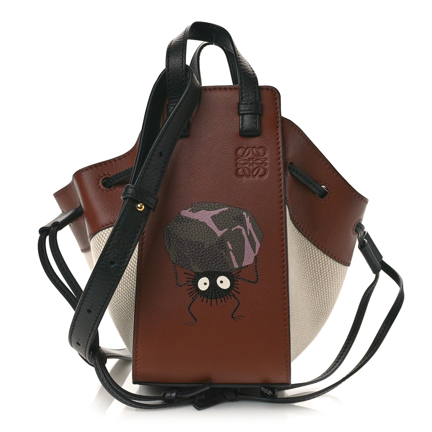 X Spirited Away Calfskin Textile Susuwatari Mini Hammock Shoulder Bag Havane Ecru