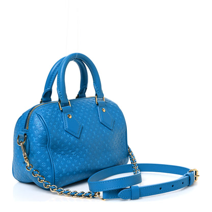 Louis Vuitton Calfskin Nanogram Embossed Speedy Bandouliere 20 Blue 3 of 10
