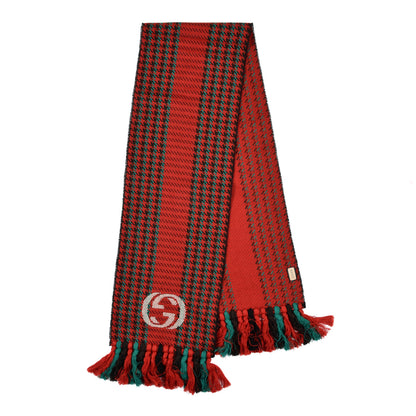 Gucci Wool Interlocking G Houndstooth Nattar Scarf Green Red 2 of 4