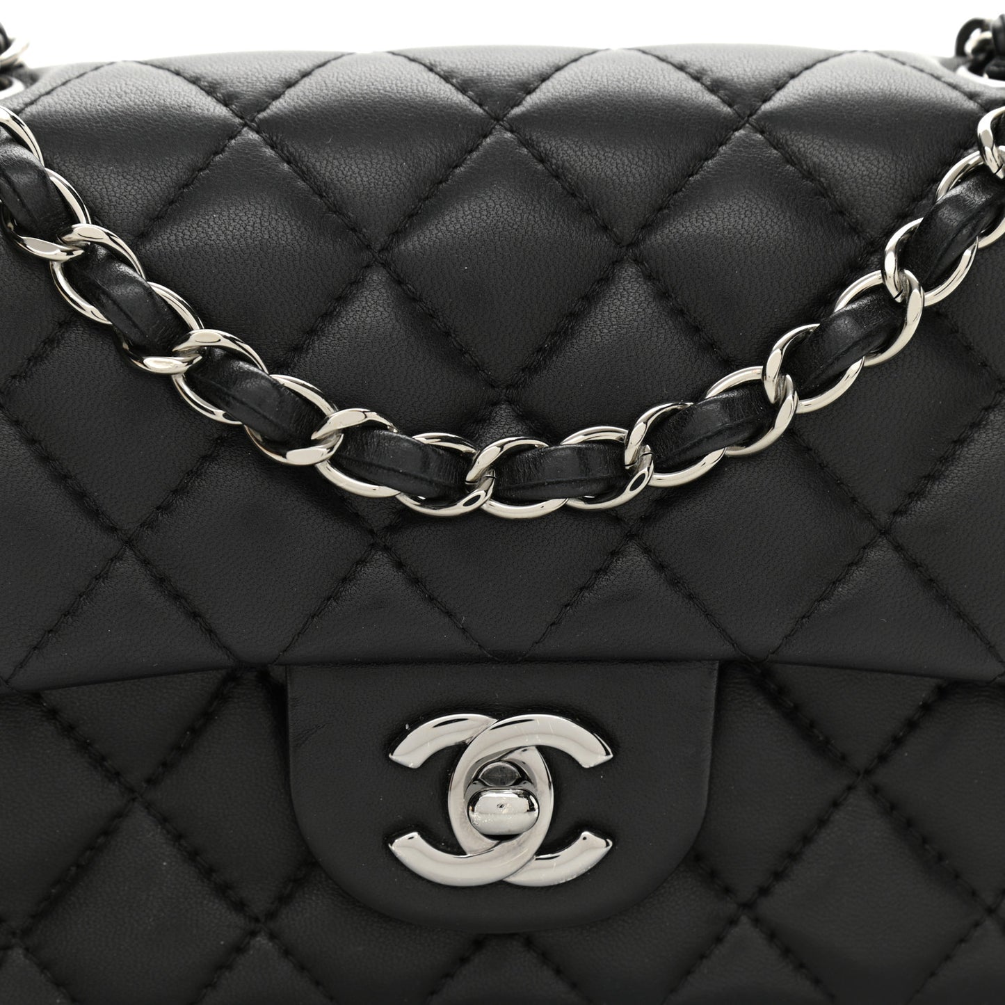 Lambskin Quilted Mini Rectangular Flap Black