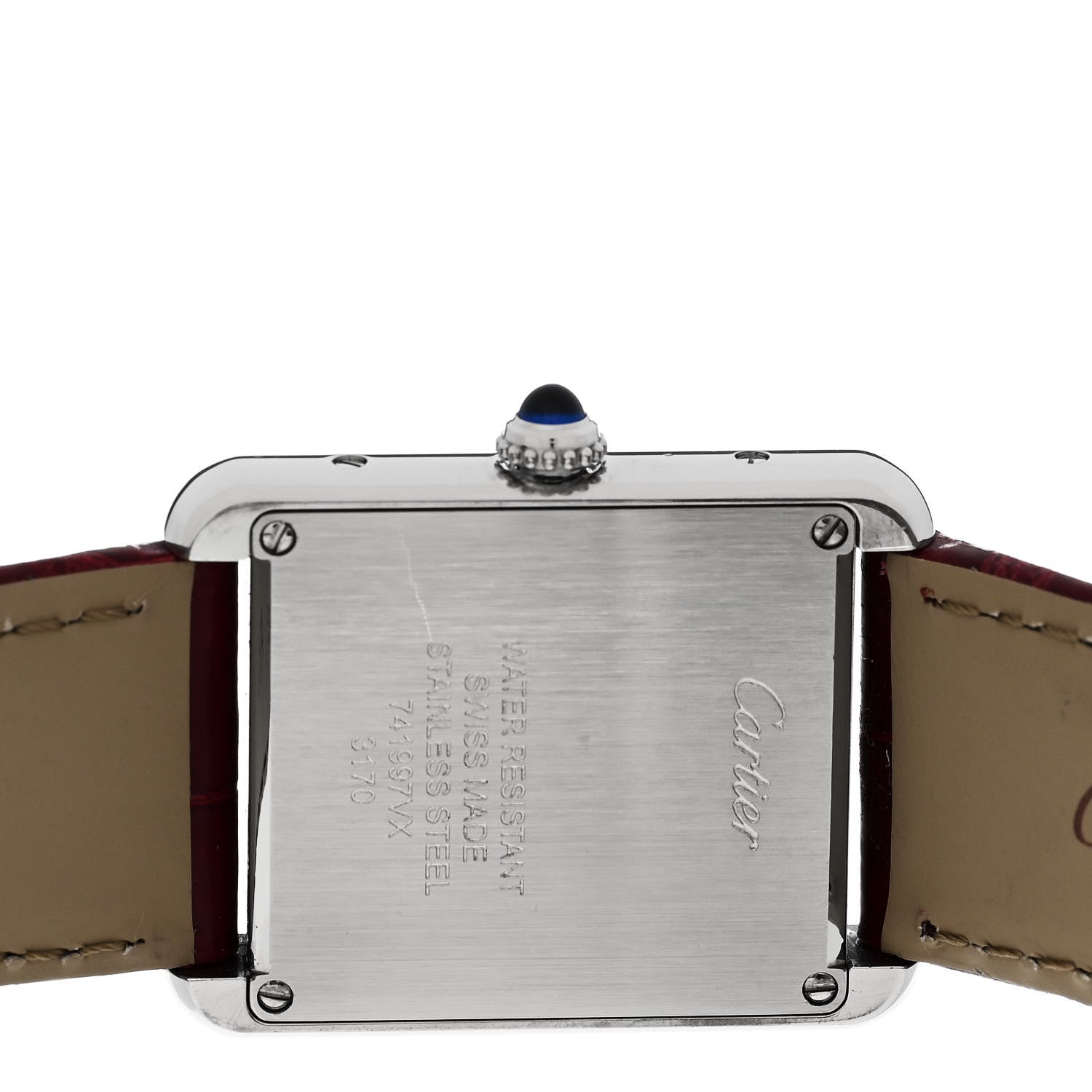 Cartier Stainless Steel Alligator 24mm Tank Solo Quartz Watch Burgundy 4 of 4