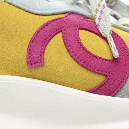 Chanel Fabric Suede Kidskin CC Sneakers 41 Light Turquoise Fuchsia Yellow 9 of 9