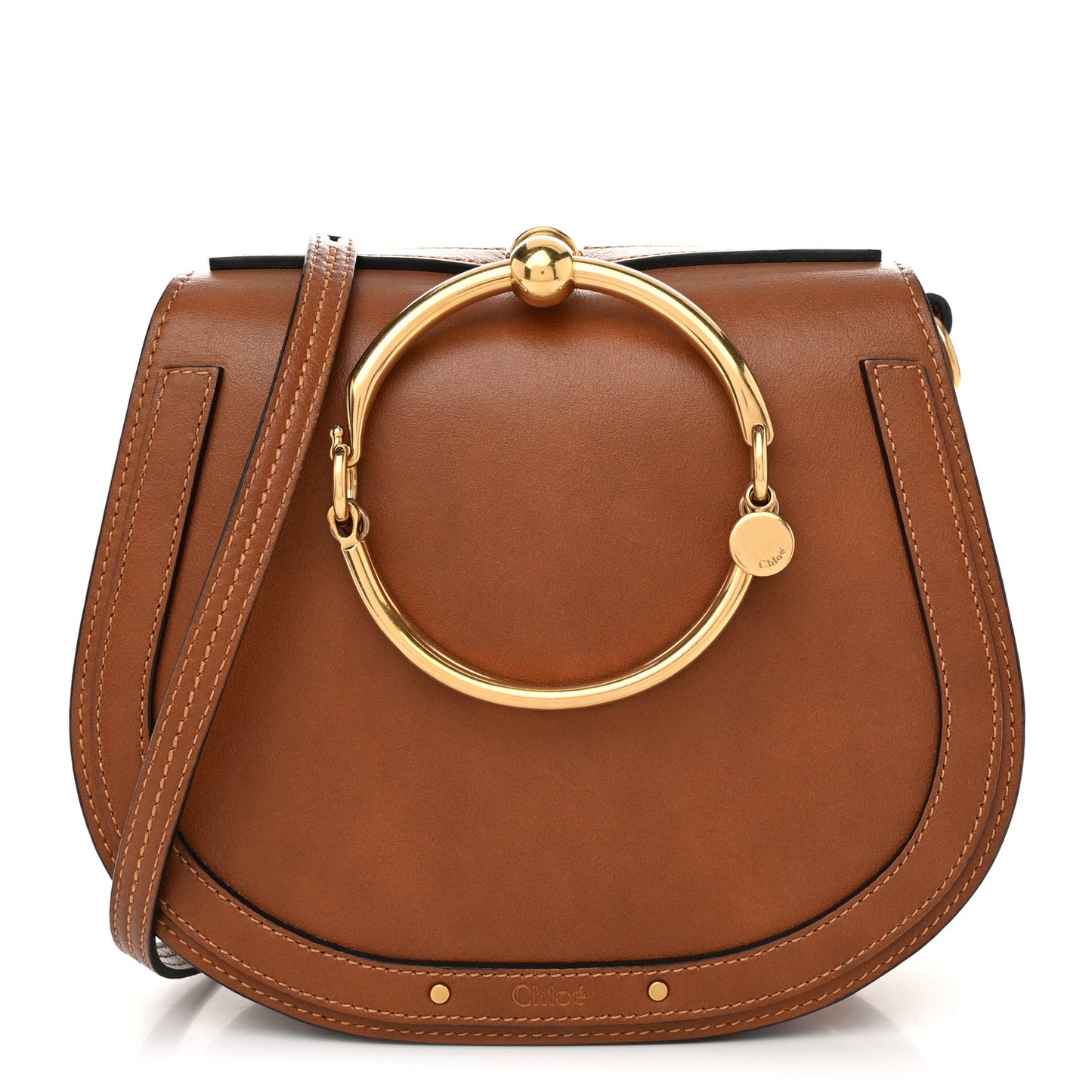 Calfskin Suede Medium Nile Bracelet Bag Caramel