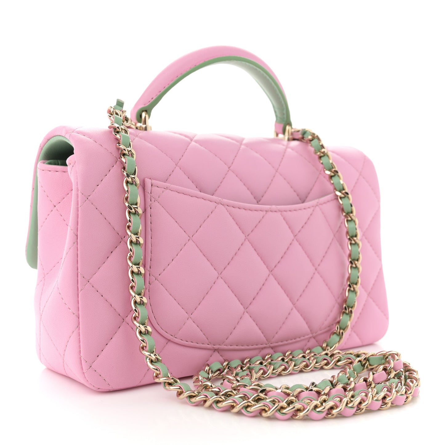 Lambskin Quilted Mini Top Handle Rectangular Flap Pink Green