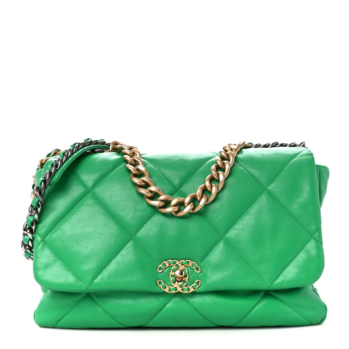 Lambskin Quilted Maxi Chanel 19 Flap Green
