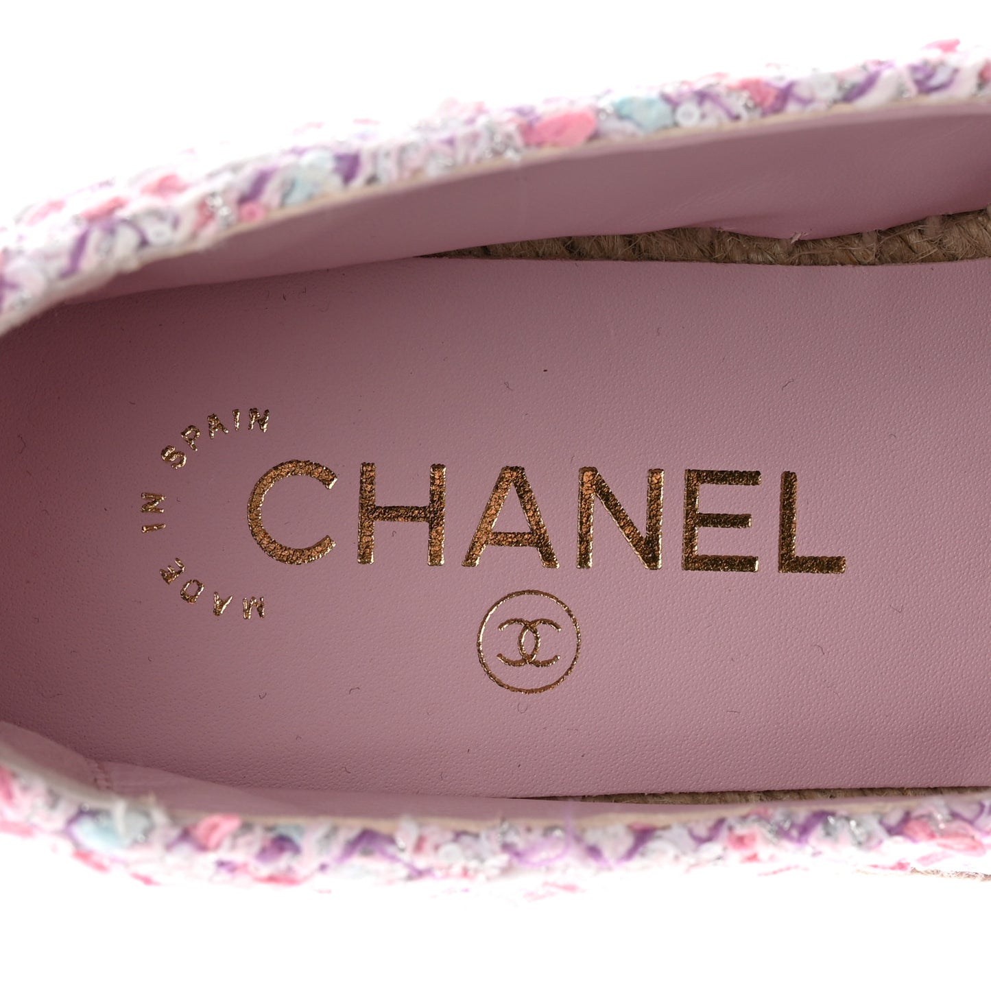 Tweed Grosgrain CC Espadrilles 37 Pink Black
