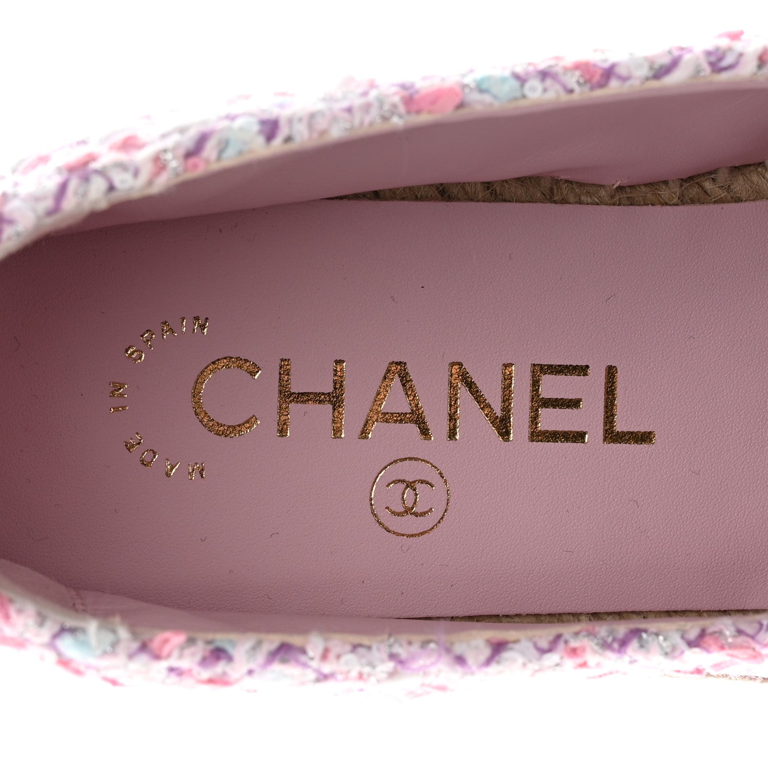 Chanel Tweed Grosgrain CC Espadrilles 37 Pink Black 6 of 10