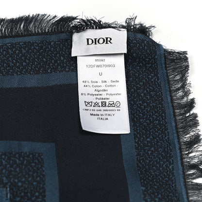 Christian Dior Silk Cotton Flowers Square Scarf Navy Blue 3 of 3
