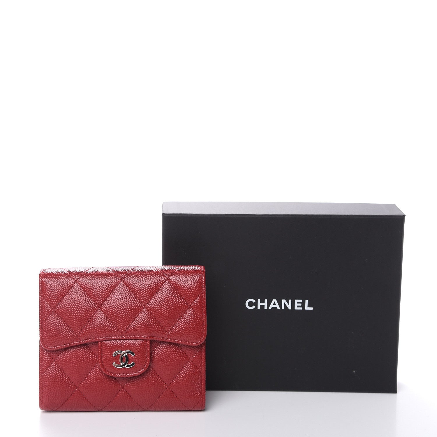 Chanel Caviar Quilted Compact Flap Wallet Dark Red 9 of 9