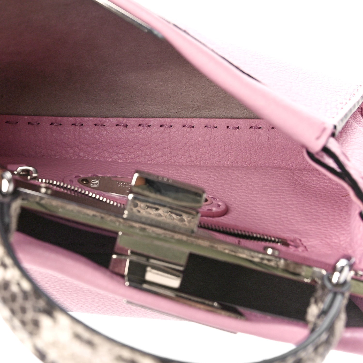 Fendi Cuoio Romano Snakeskin Selleria Mini Peekaboo Iconic Satchel Acquerello White 5 of 9