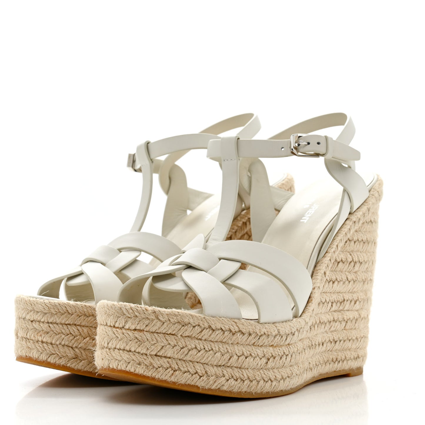 Calfskin Tribute 95 Platform Espadrille Wedge Sandals 39 Porcellana