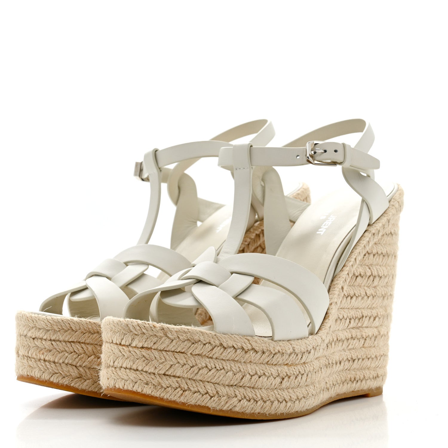 Saint Laurent Calfskin Tribute 95 Platform Espadrille Wedge Sandals 39 Porcellana 3 of 15