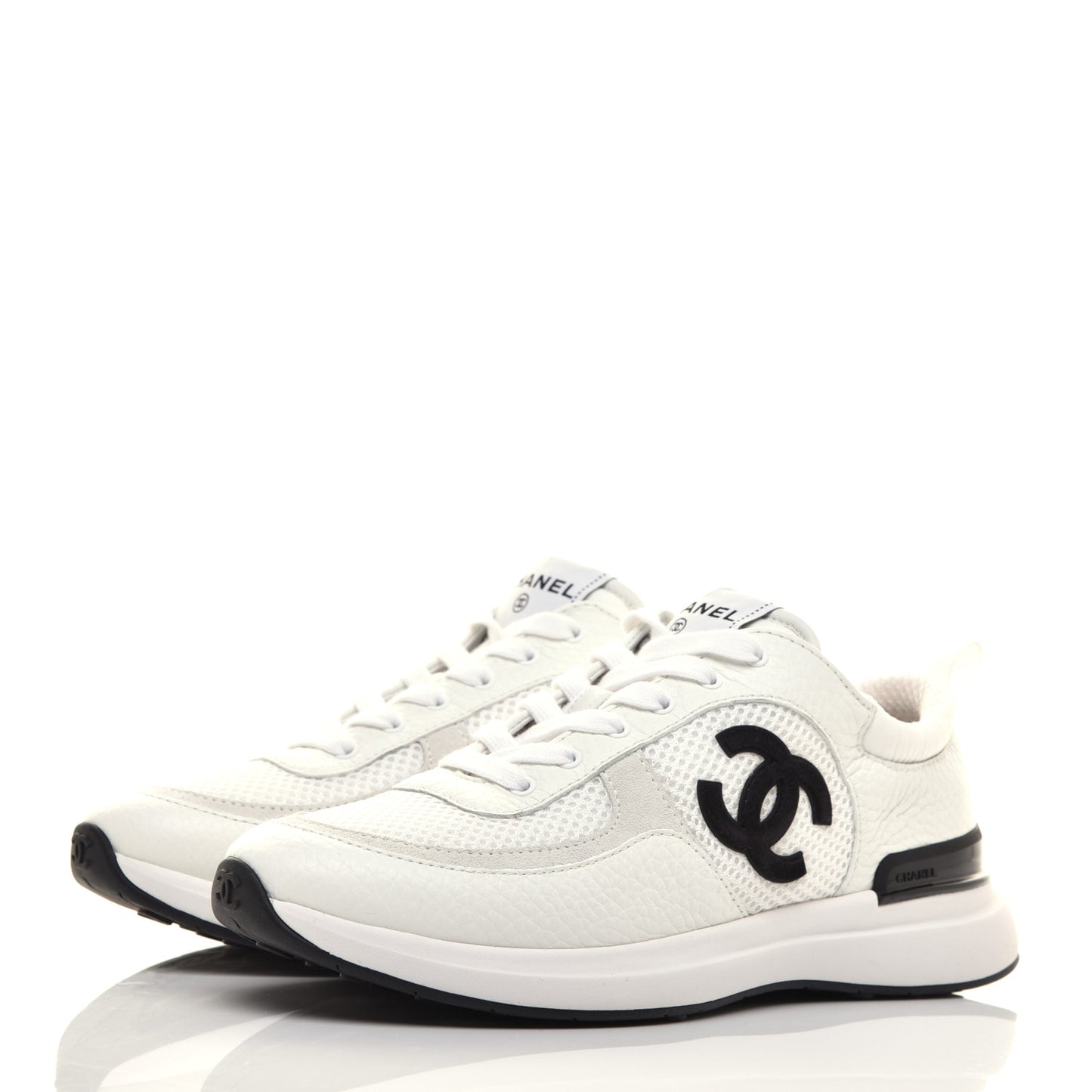 Calfskin Mesh Lycra Suede Womens Logo Sneakers 38 White
