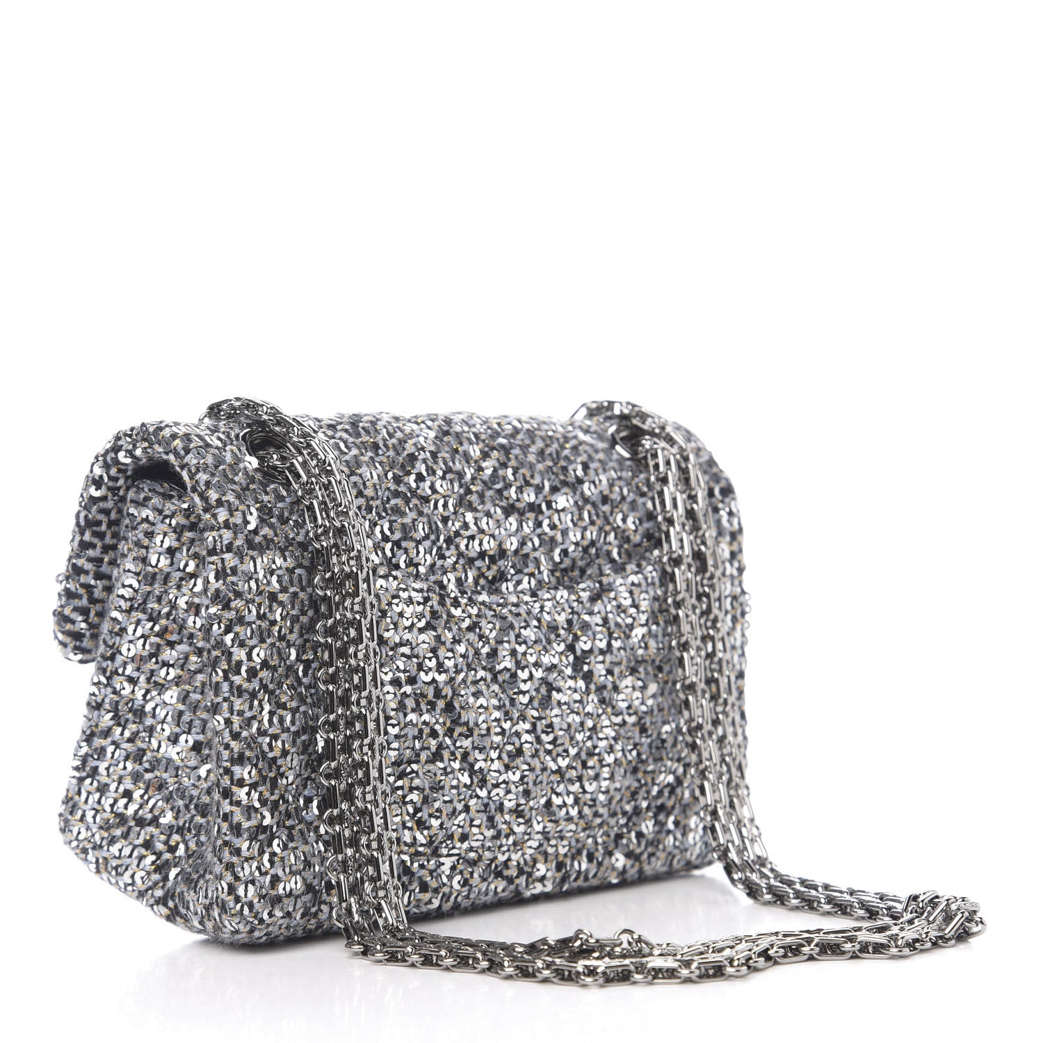 Chanel Tweed Quilted 2.55 Reissue Mini Flap Silver Black Gold 2 of 10