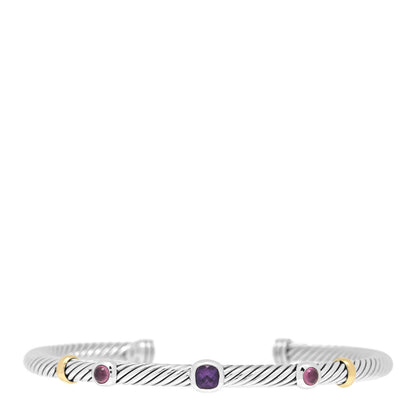 David Yurman Sterling Silver 18K Yellow Gold Amethyst Pink Tourmaline 4mm Renaissance Bracelet 1 of 4