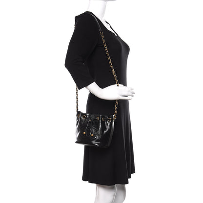 Chanel Shiny Aged Calfskin CC Chain Mini Drawstring Bag Black 2 of 10