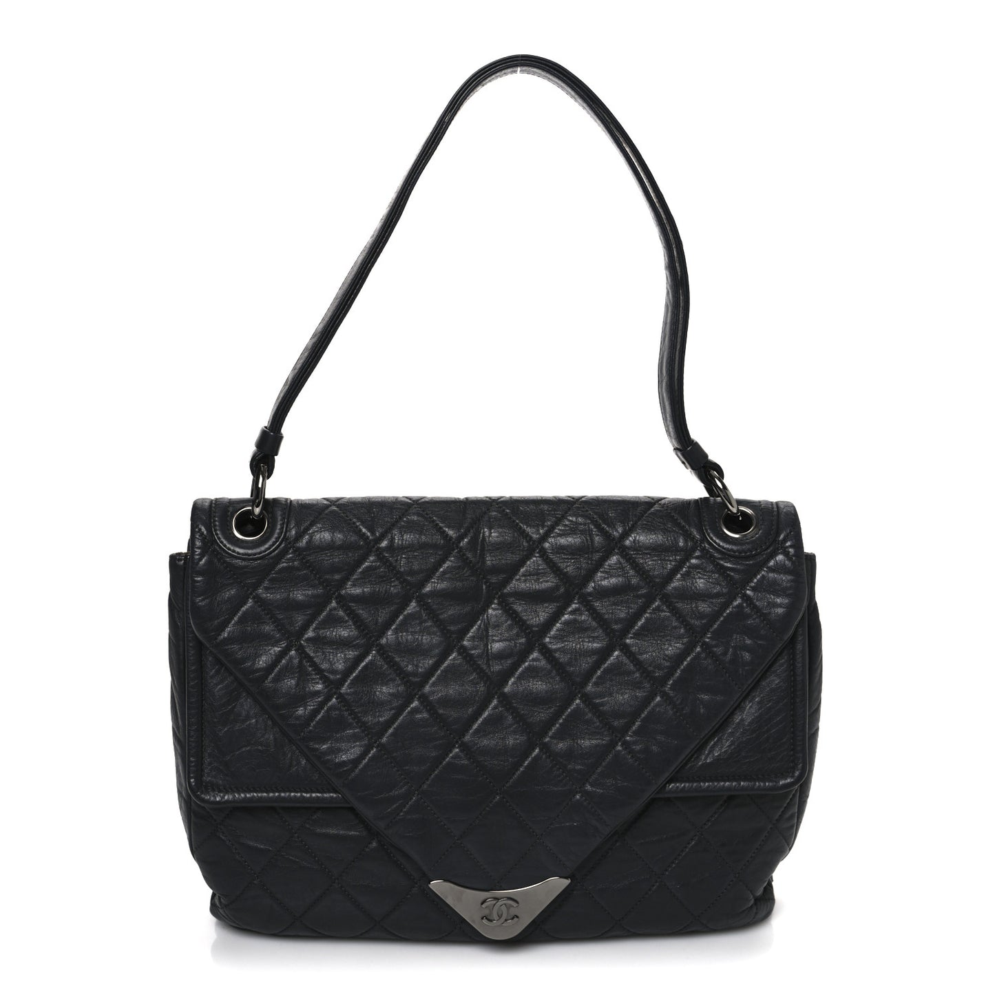 Lambskin Quilted Padded Envelope Flap Black