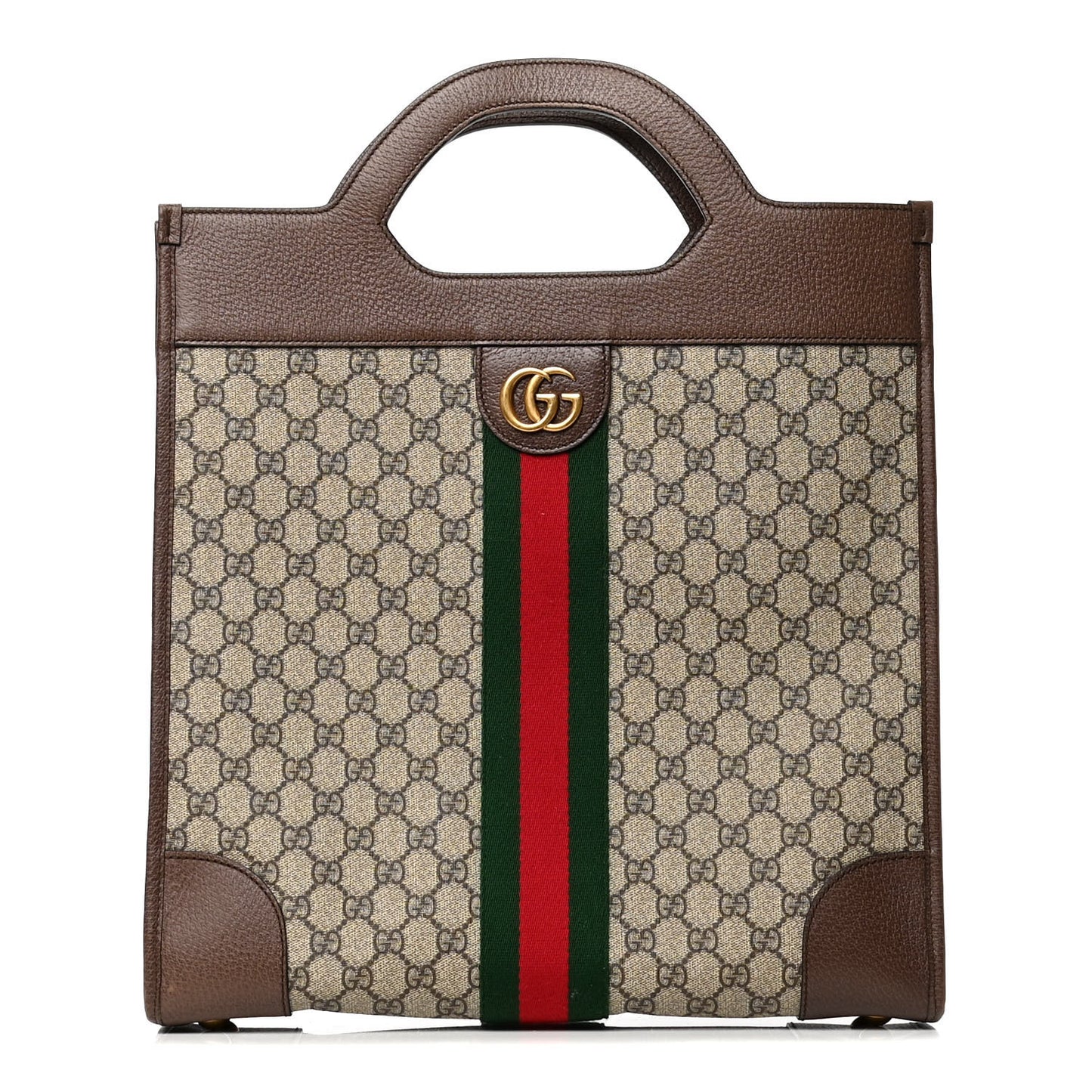 GG Supreme Monogram Textured Calfskin Web Medium Ophidia Slip Handle Tote Beige Ebony New Acero
