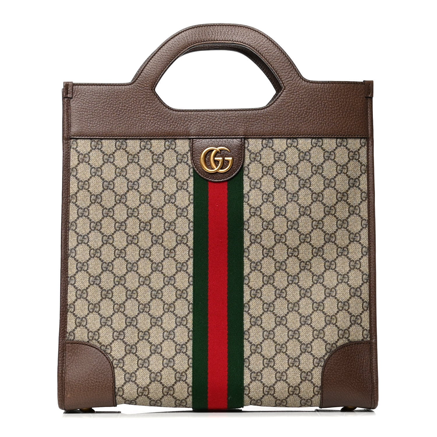 Gucci GG Supreme Monogram Textured Calfskin Web Medium Ophidia Slip Handle Tote Beige Ebony New Acero 1 of 6