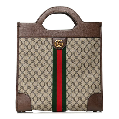 Gucci GG Supreme Monogram Textured Calfskin Web Medium Ophidia Slip Handle Tote Beige Ebony New Acero 1 of 6