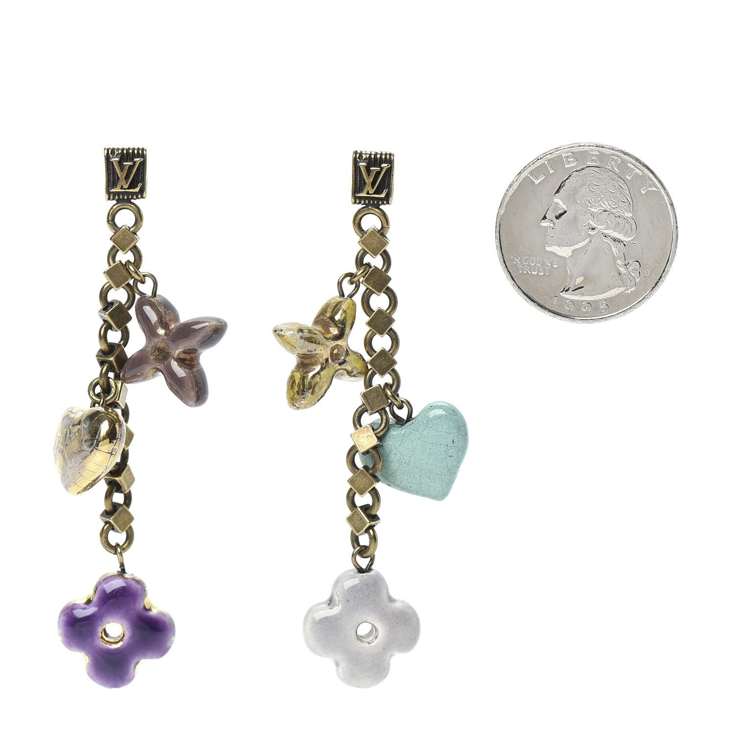 Louis Vuitton Antique Fleur Heart Charm Earrings 2 of 4