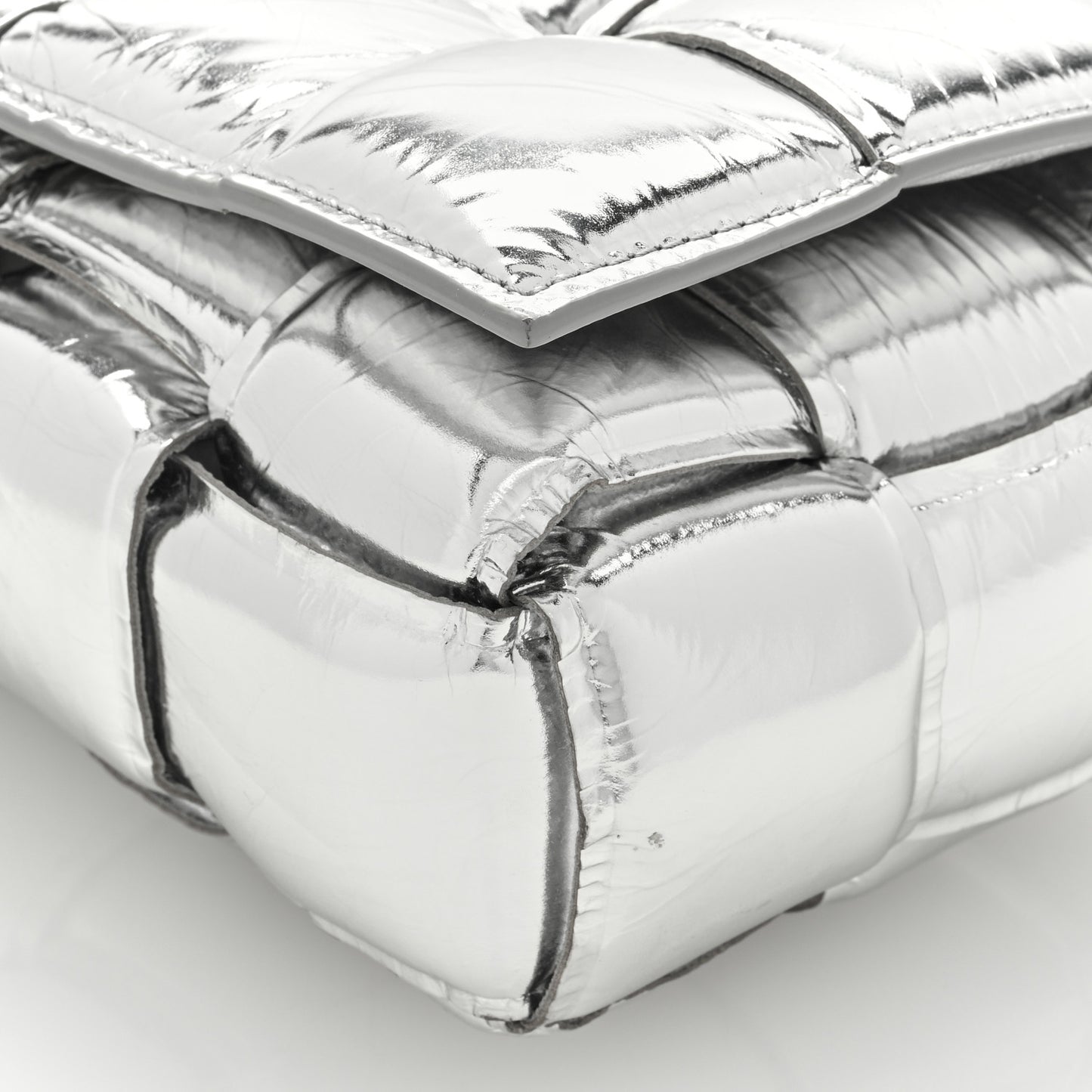 Metallic Lambskin Padded Cassette Crossbody Bag Silver