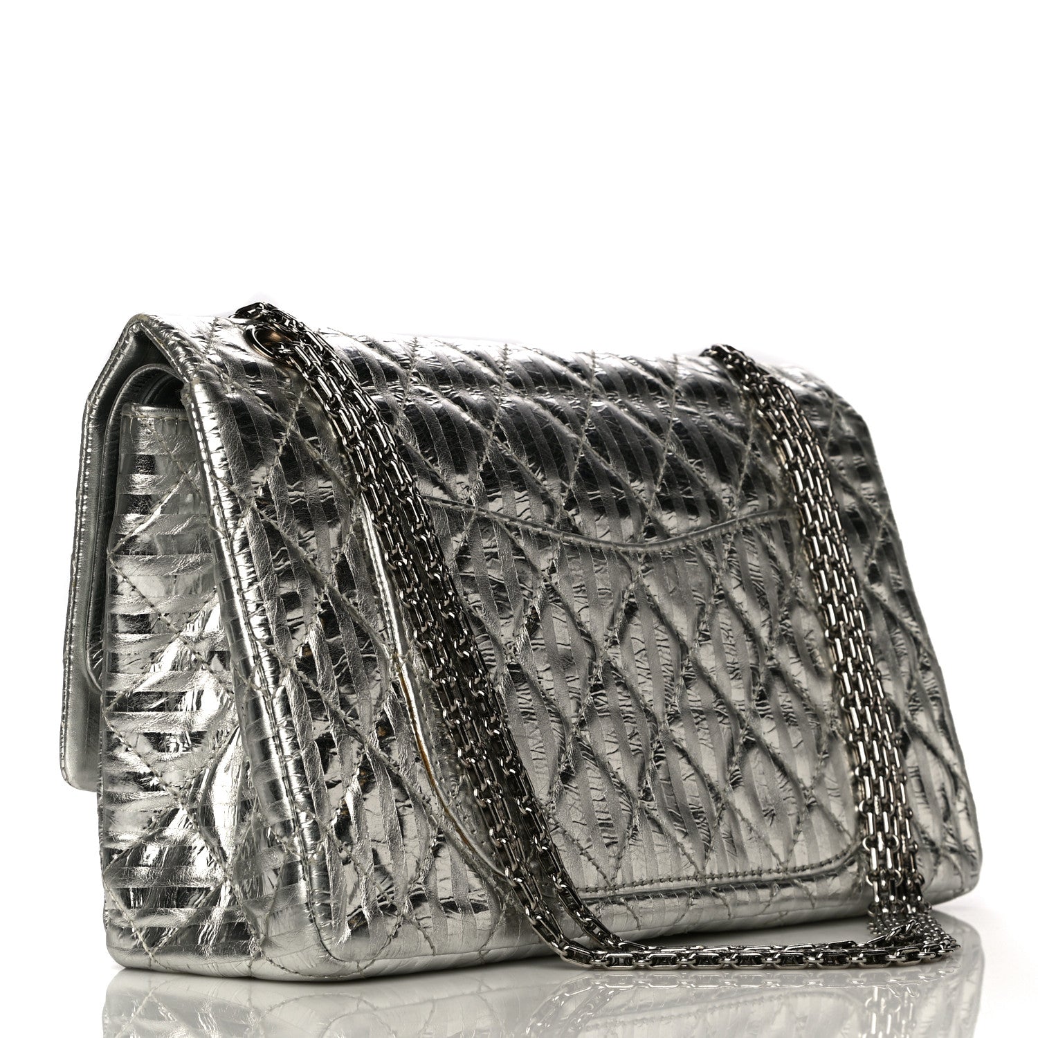 Chanel Metallic Calfskin Striped 2.55 Reissue 227 Silver 3 of 15