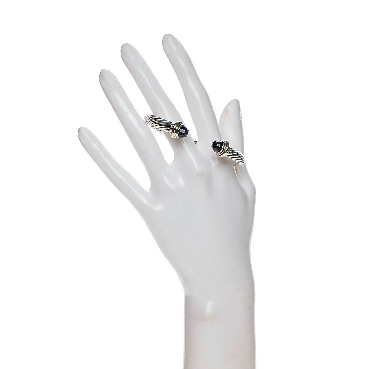 Sterling Silver 14K Yellow Gold Black Onyx 7mm Cable Classics Bracelet