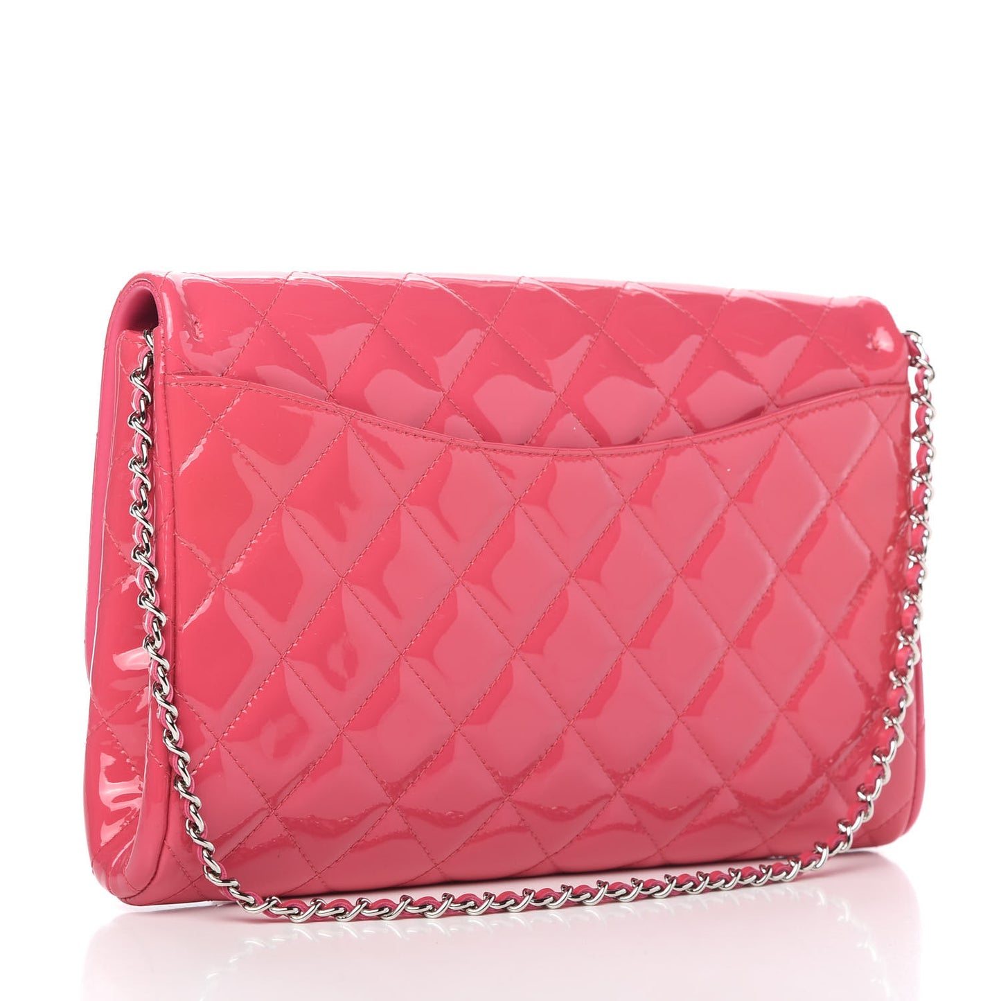 Patent Quilted Clutch With Chain Flap Fuchsia
