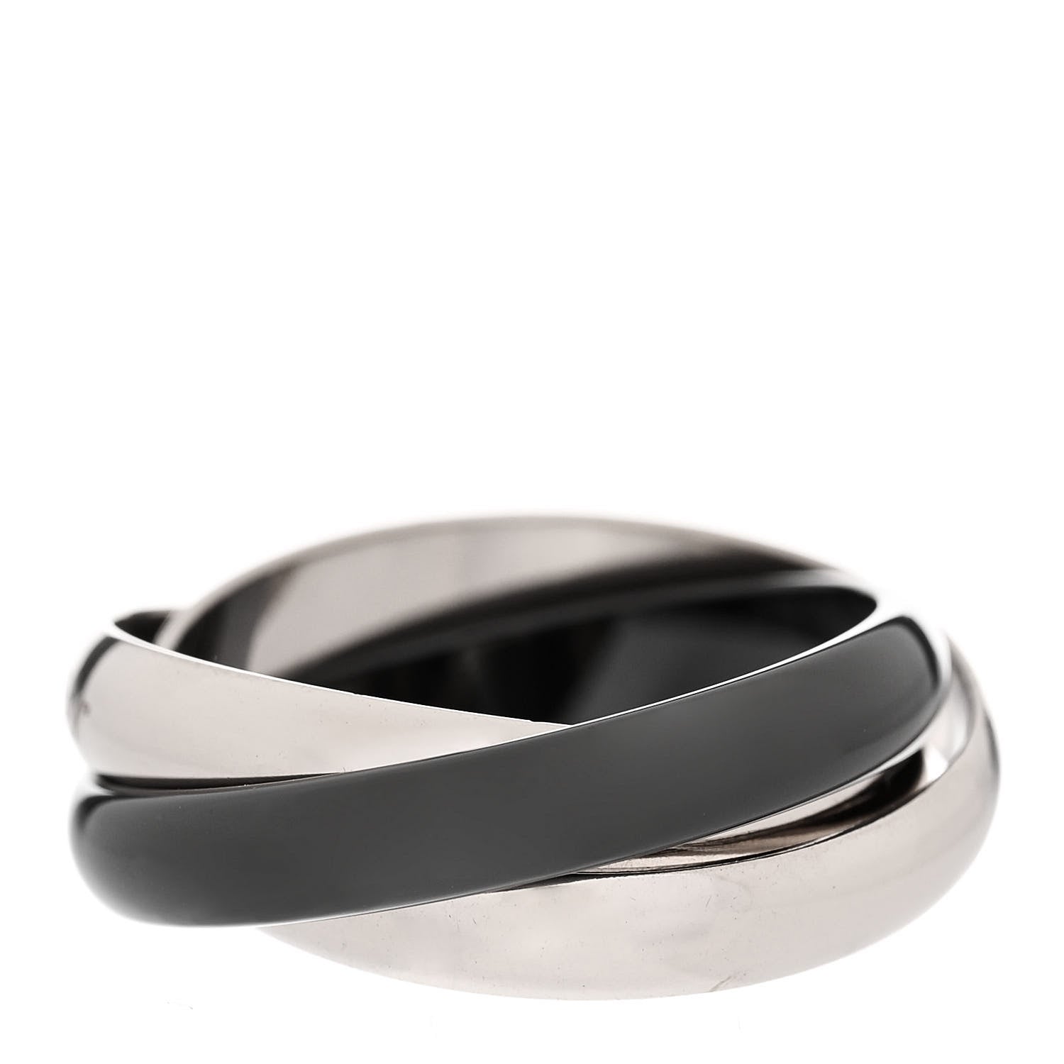 Cartier 18K White Gold Black Ceramic Trinity Ring 56 7.5 3 of 5