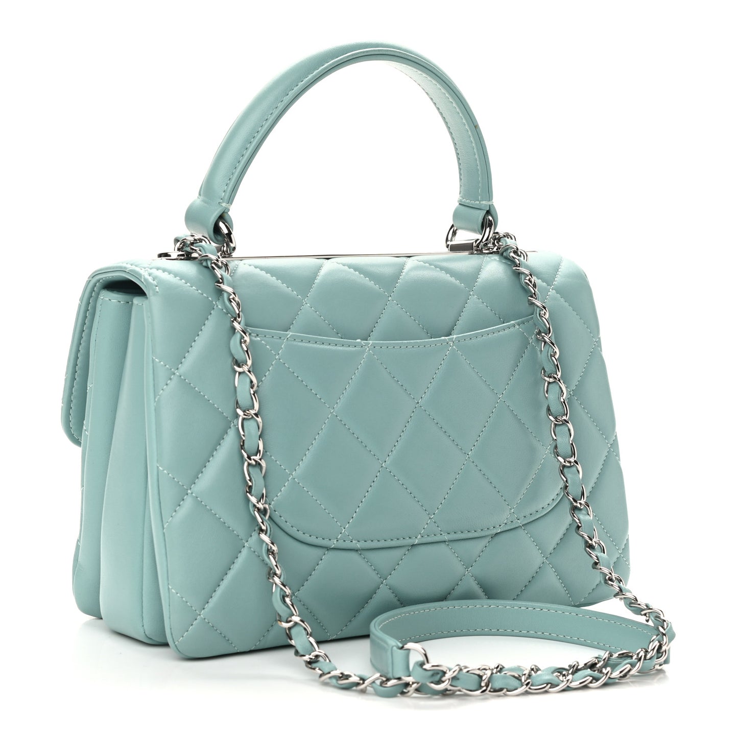 Lambskin Quilted Small Trendy CC Flap Dual Handle Bag Light Green