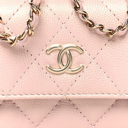 Chanel Iridescent Caviar Quilted Pearl On Top Coin Purse With Chain Light Pink 9 of 11