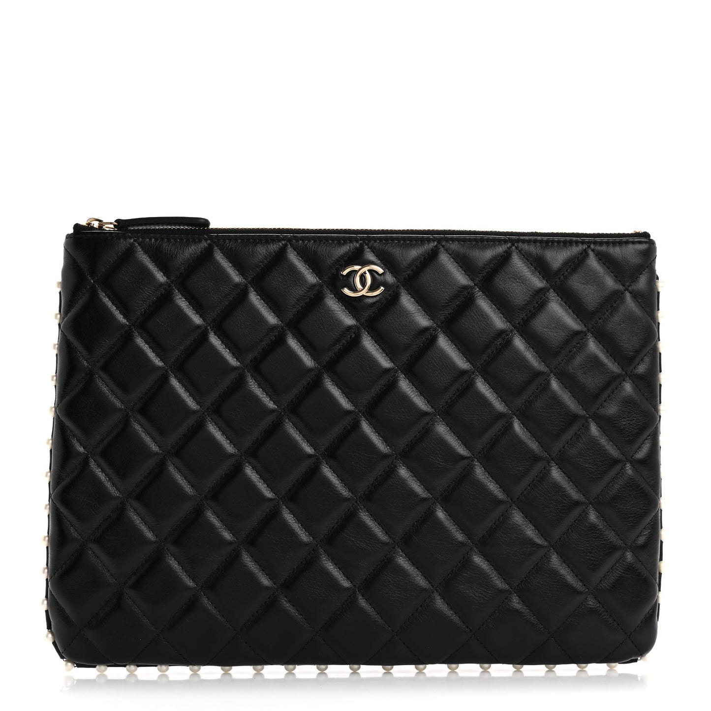 Calfskin Quilted Pearl Medium Cosmetic Case Black