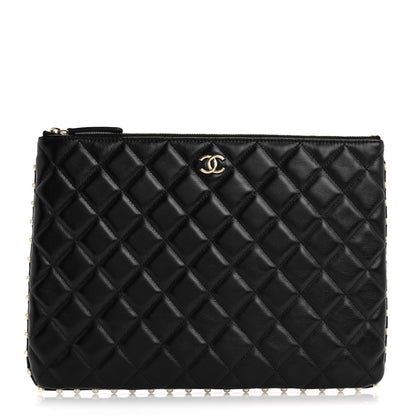 Chanel Calfskin Quilted Pearl Medium Cosmetic Case Black 1 of 7