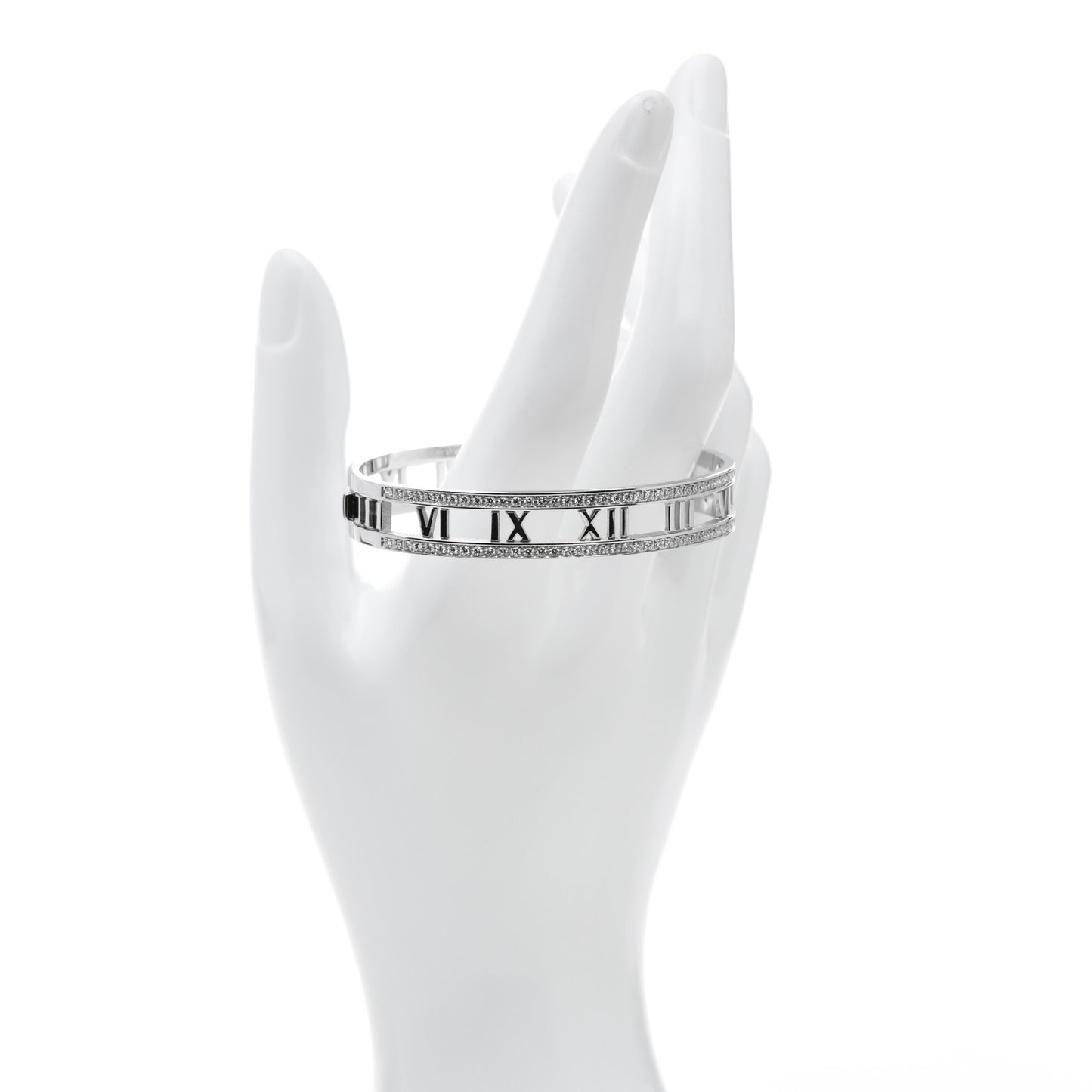 18K White Gold Diamond Atlas Open Hinged Bangle Bracelet