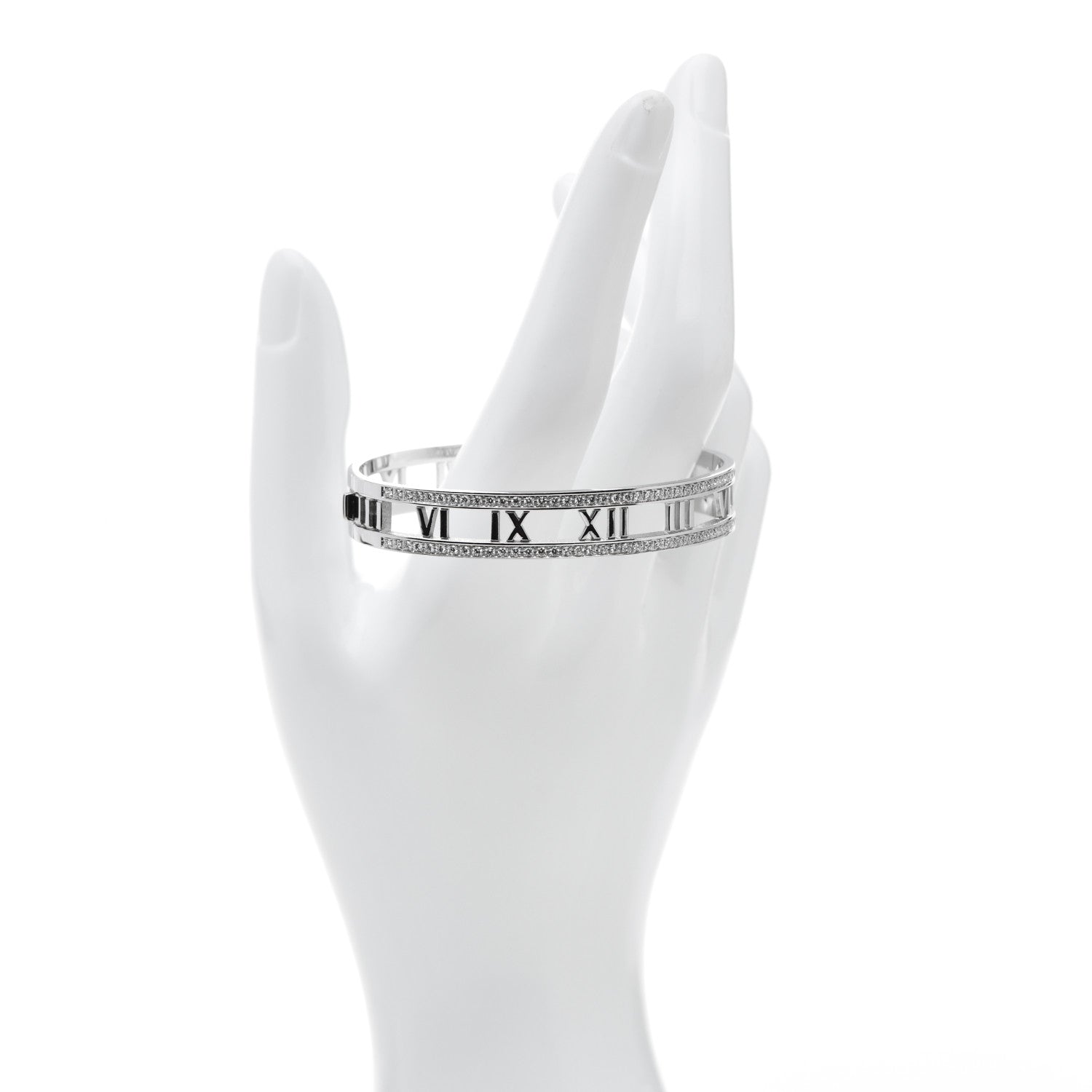 Tiffany 18K White Gold Diamond Atlas Open Hinged Bangle Bracelet 2 of 5