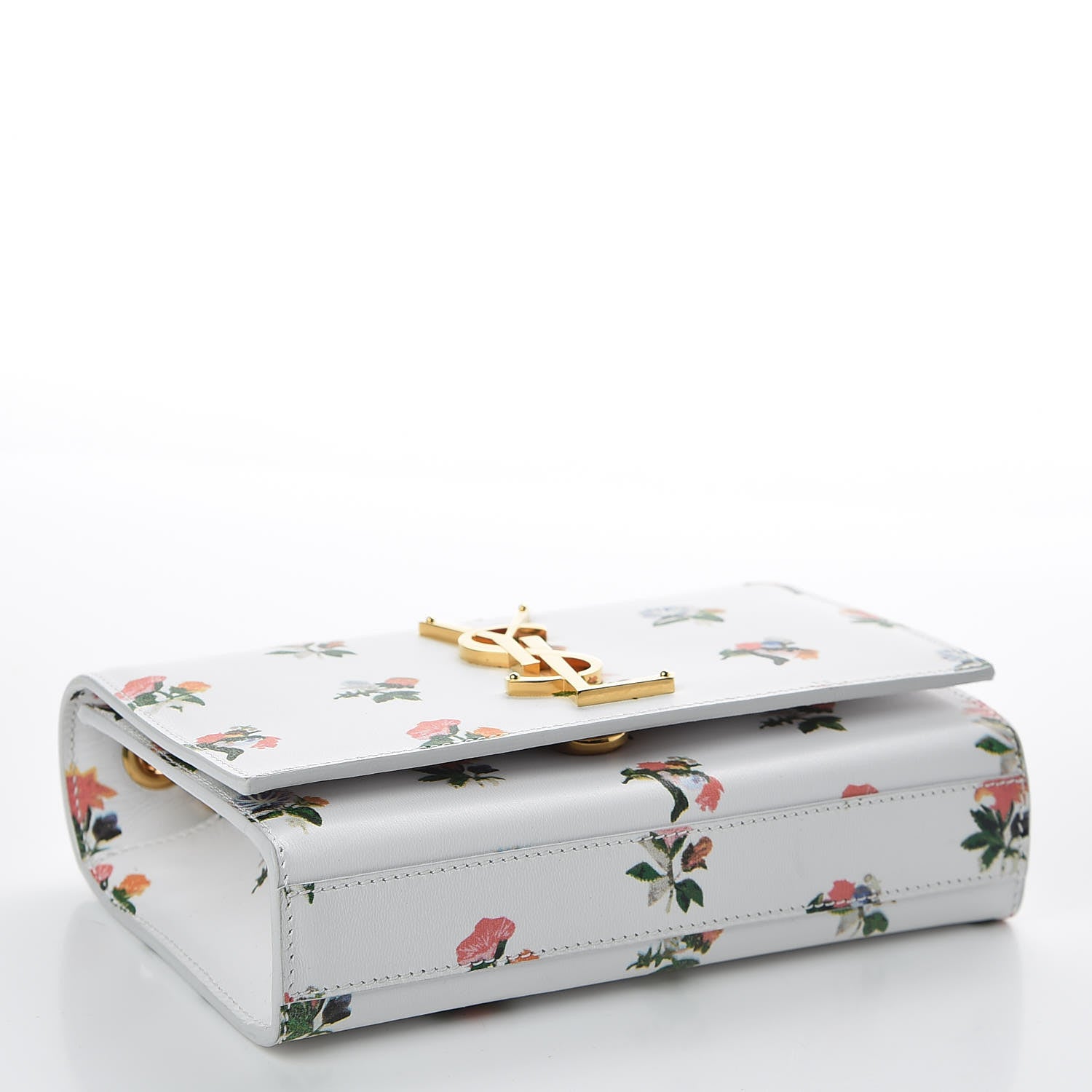Saint Laurent Calfskin Prairie Flower Printed Small Classic Monogram Kate Satchel White 3 of 9