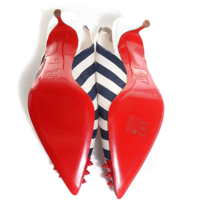 Christian Louboutin Patent Geo Sling 45 Pumps 38 Navy White 5 of 7