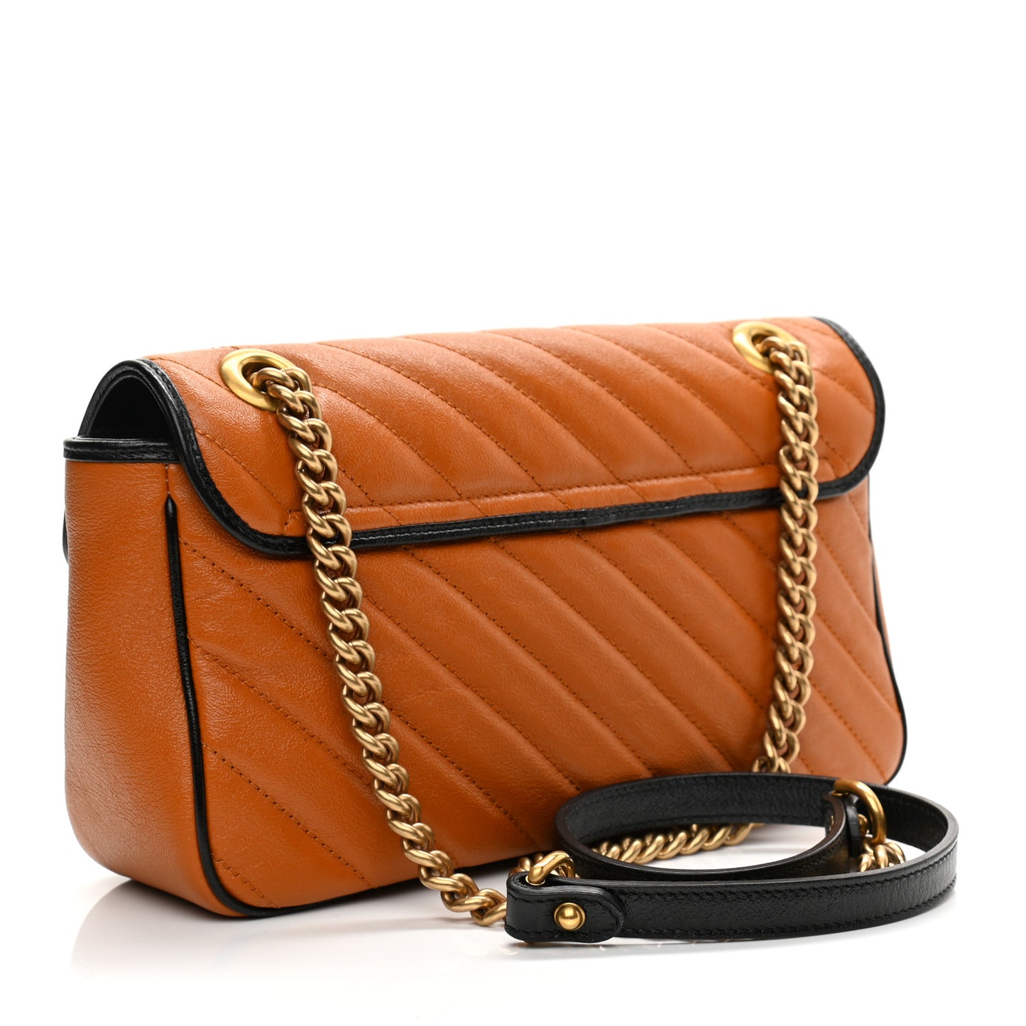 Vintage Effect Calfskin Matelasse Diagonal Small Torchon GG Marmont Shoulder Bag Cognac Black