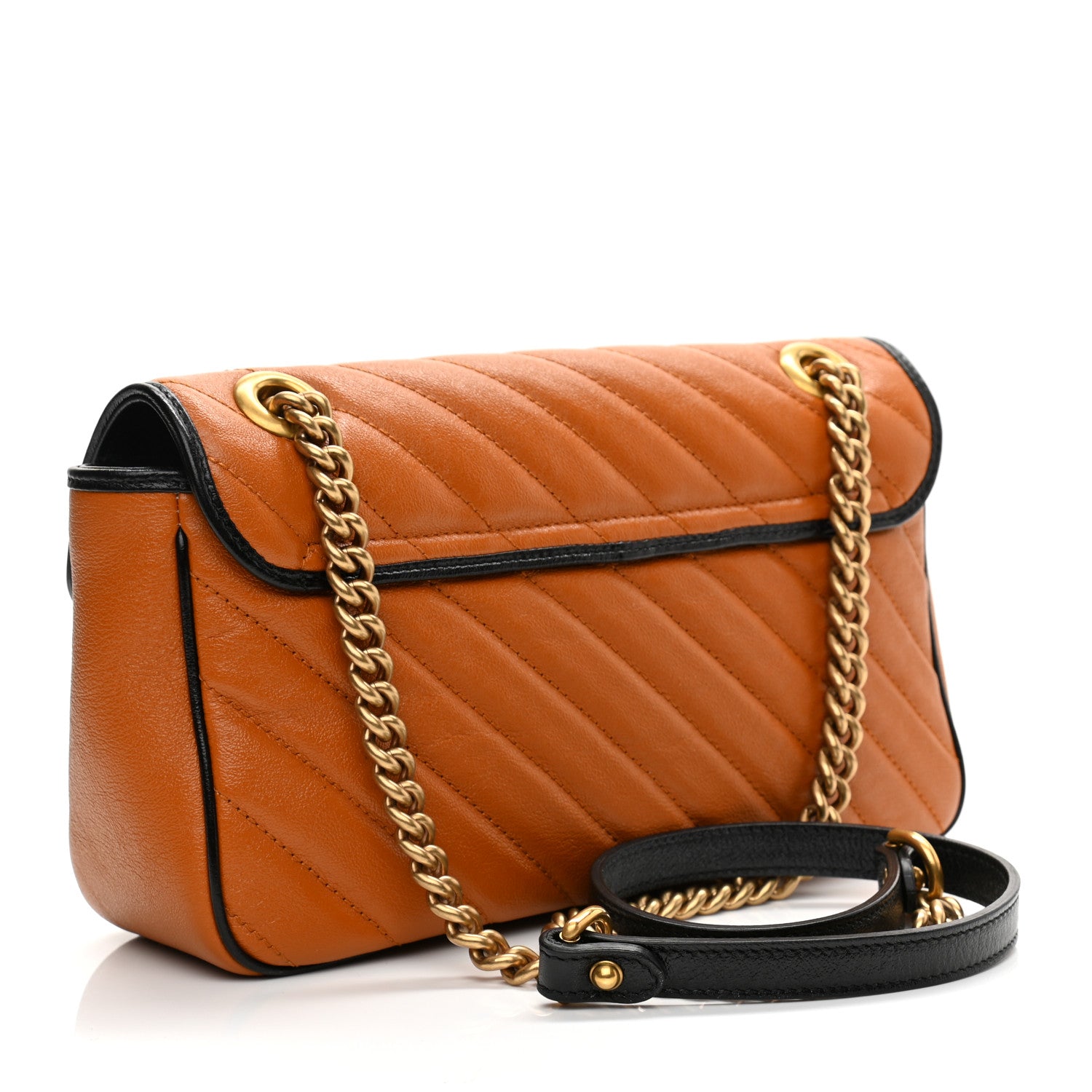 Gucci Vintage Effect Calfskin Matelasse Diagonal Small Torchon GG Marmont Shoulder Bag Cognac Black 2 of 9