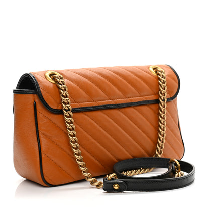 Gucci Vintage Effect Calfskin Matelasse Diagonal Small Torchon GG Marmont Shoulder Bag Cognac Black 2 of 9