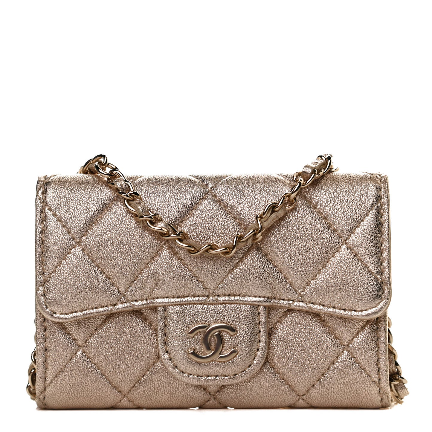 Metallic Lambskin Quilted Belt Bag Gold