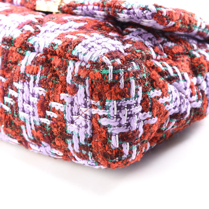 Chanel Tweed Quilted Large 19 Flap Red Purple Green 6 of 8