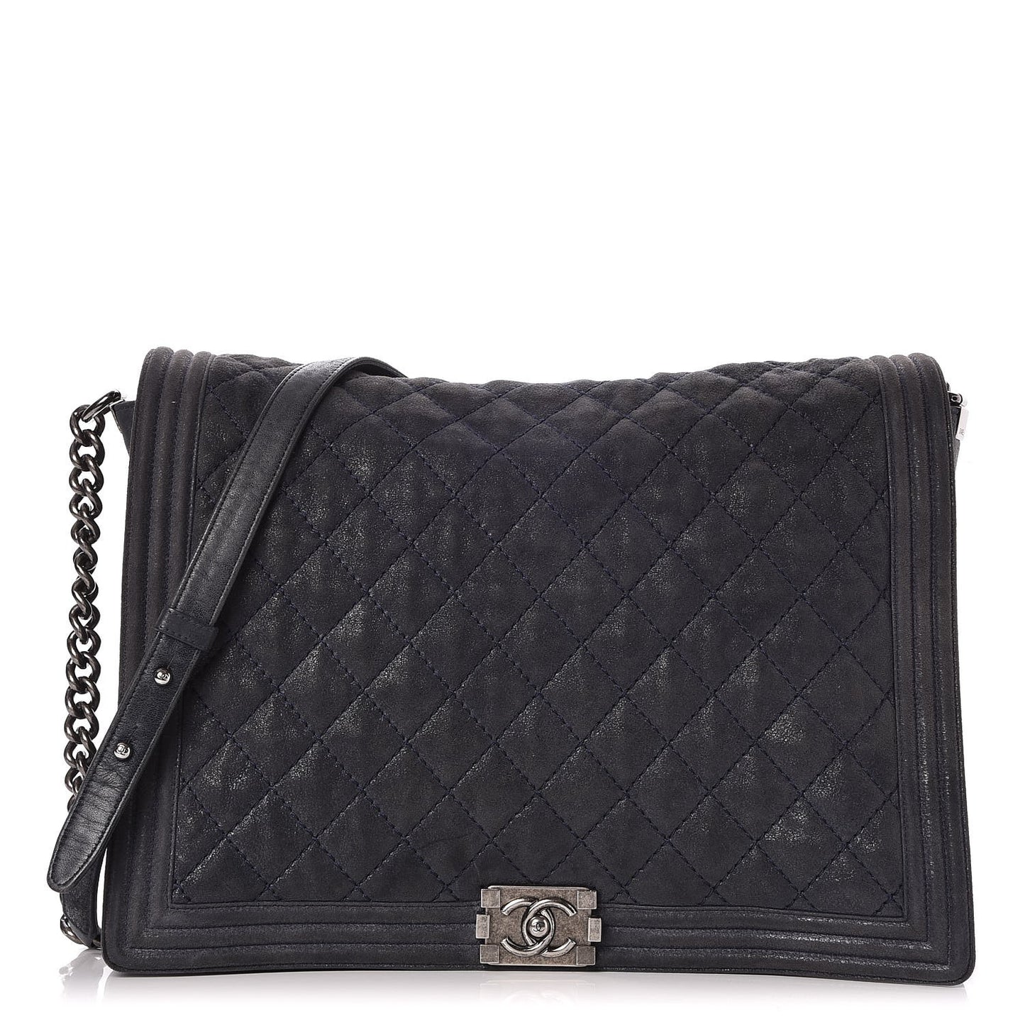 Goatskin Quilted Large Gentle Boy Flap Navy