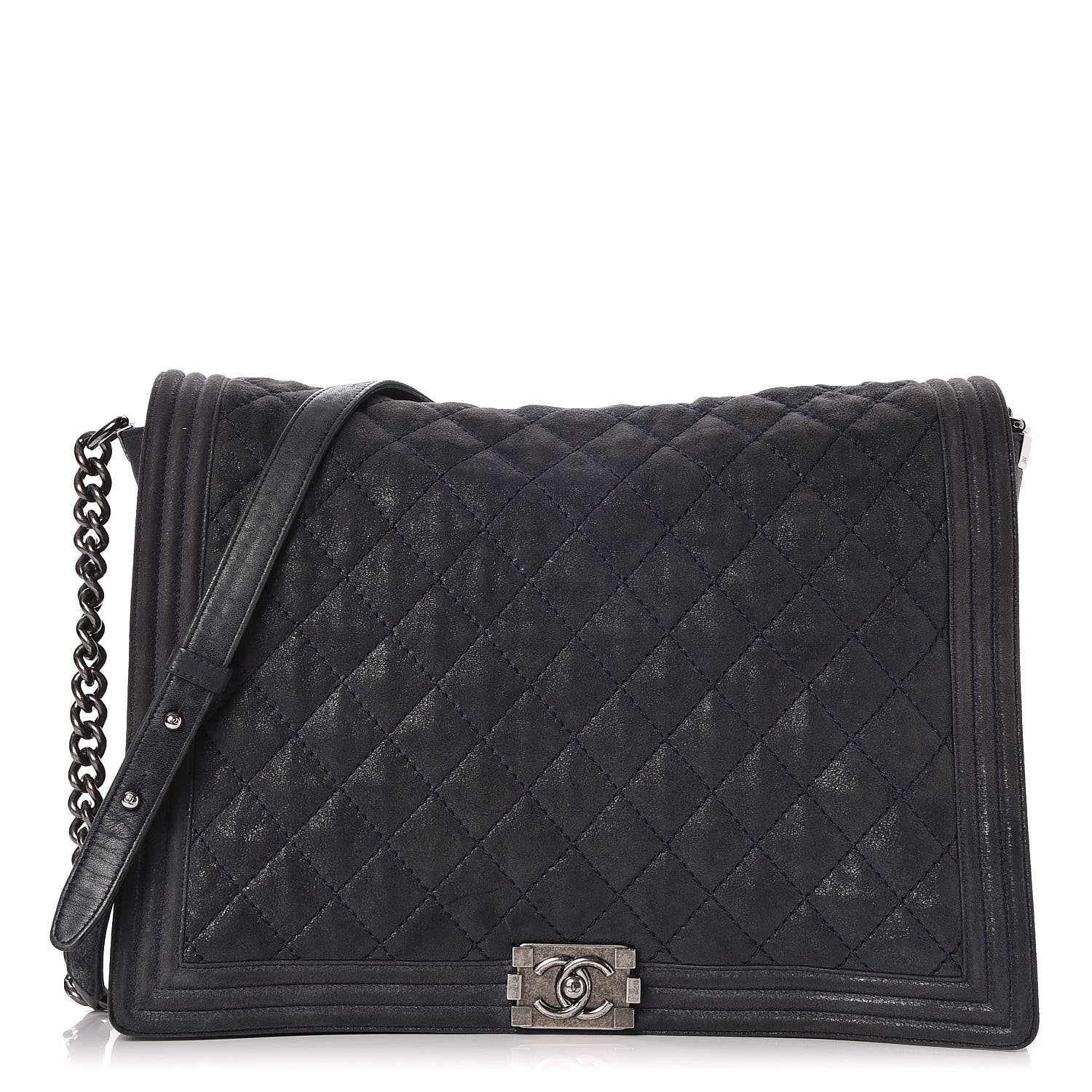 Chanel Goatskin Quilted Large Gentle Boy Flap Navy 1 of 7